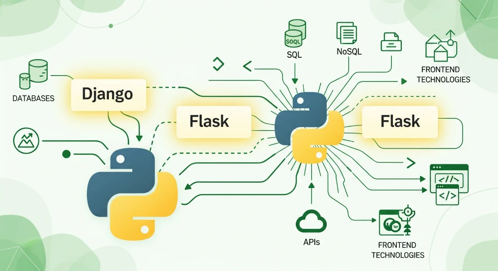 Python ecosystem with Django and Flask frameworks Python ecosystem with Django and Flask frameworks